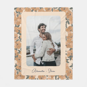 Couverture Polaire Boho Floral Motif Couple personnalisé Nom de la ph