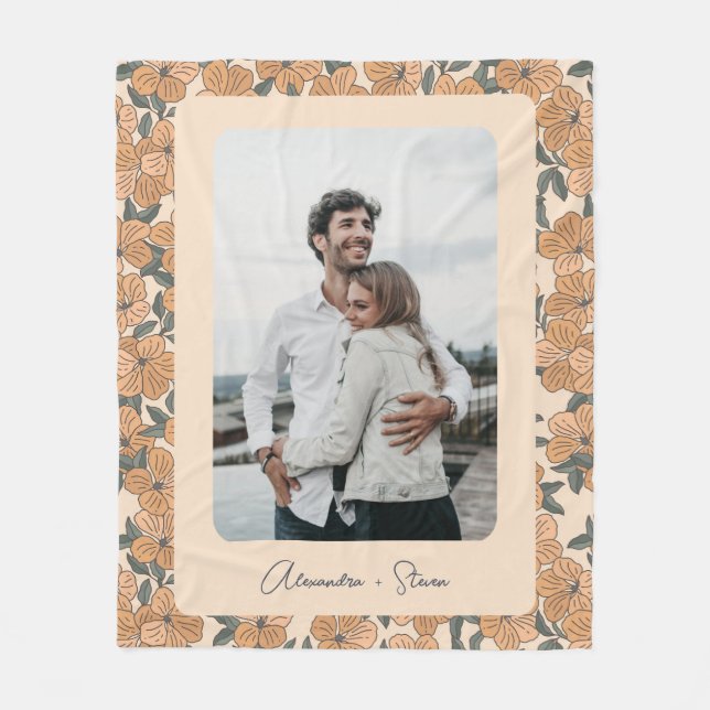 Couverture Polaire Boho Floral Motif Couple personnalisé Nom de la ph (Devant)