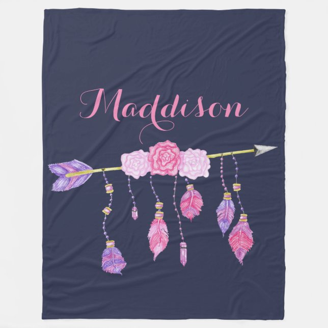 Couverture Polaire Boho Floral Navy Bleu (Devant)