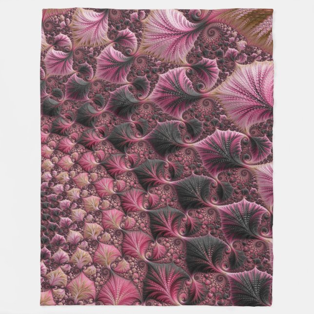 Couverture Polaire Boho Funky Eclectique Rose Noir Abstrait Fractal (Devant)