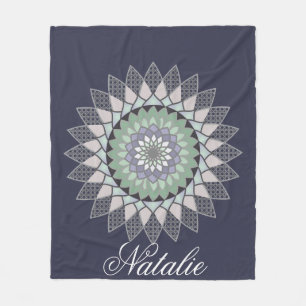 Couverture Polaire Boho Lavender Lotus Mandala Monogramme