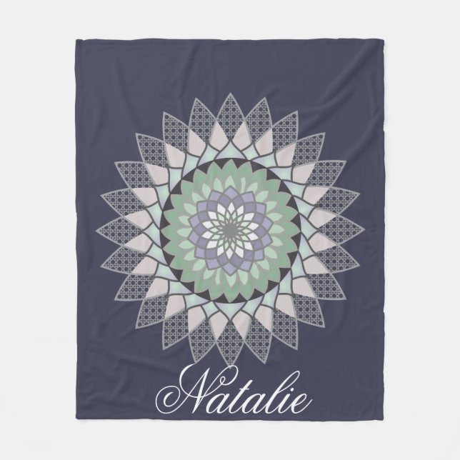 Couverture Polaire Boho Lavender Lotus Mandala Monogramme (Devant)