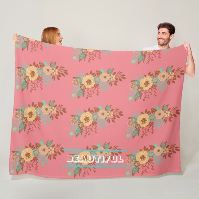 Couverture Polaire Boho moderne rose floral (En situation)