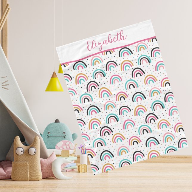 Couverture Polaire Boho Monogramme Rainbows rose Turquoise orange (Créateur téléchargé)