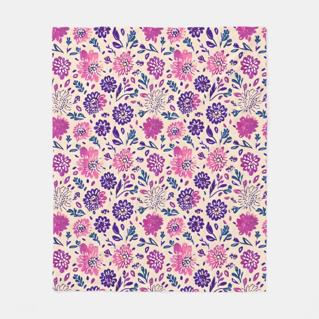 Couverture Polaire Boho Ombre rose et violet motif floral (Devant)