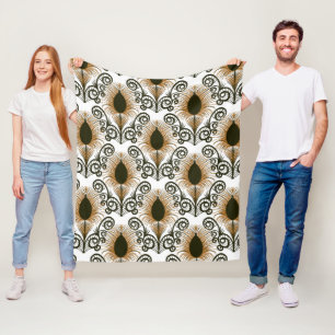 Couverture Polaire Boho Peacock Bijou en plumes Tone Golden Brown