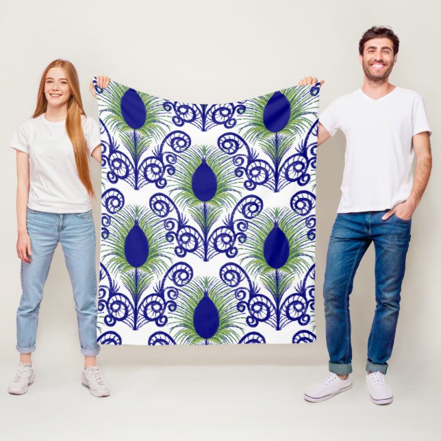 Couverture Polaire Boho Peacock en plumes Bijou Tone-Blue Vert (En situation)
