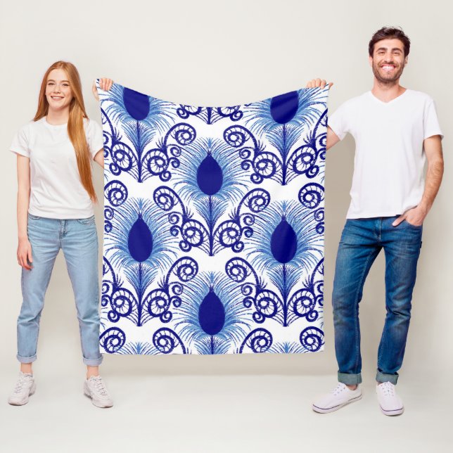 Couverture Polaire Boho Peacock Plumes Bijou Tone-Blue (En situation)