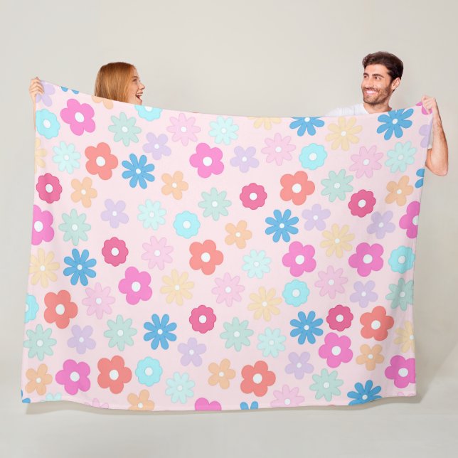 Couverture Polaire Boho Pink Daisy Flowers Pattern (En situation)