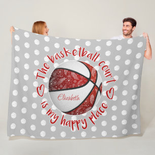 Couverture Polaire boho plumes rouge terrain de basket heureux lieu