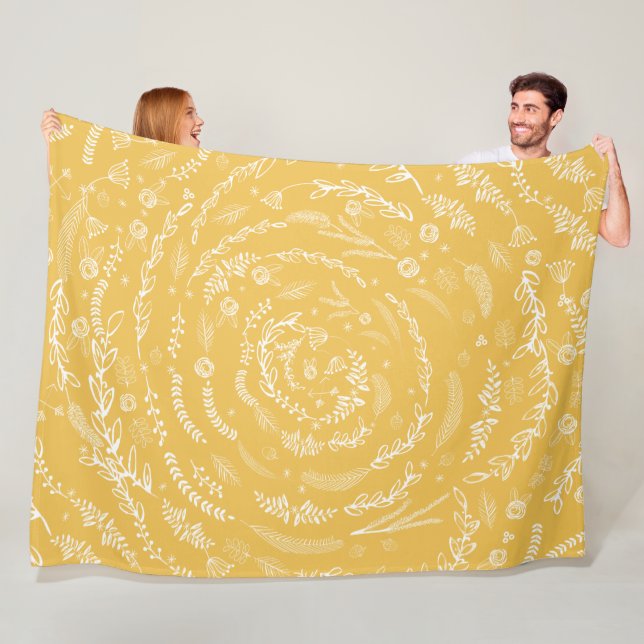 Couverture Polaire Boho Rustic Floral Garland Folk Art Motif Fleece (En situation)