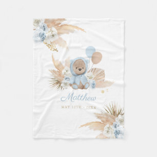 Couverture Polaire Boho Teddy Bear Baby shower Cadeau Garçon Bleu Ou