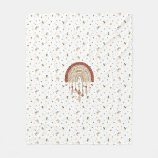 Couverture Polaire Boho Whimsical Bee & Earthy Rainbow Baby Fleece Bl