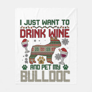 Couverture Polaire Boire du vin Bulldog Chien Sweat Ugly Chapeau de P