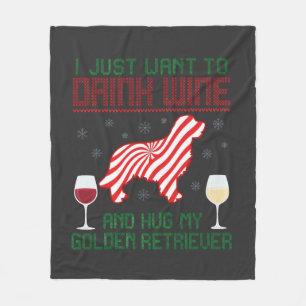 Couverture Polaire Boire du vin câliner Retriever d'or Noël