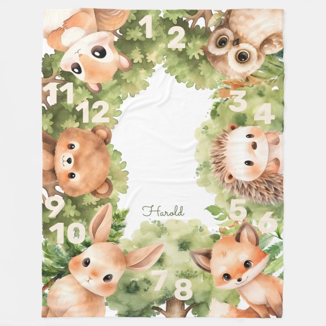 Couverture Polaire Bois Animaux Garçon Baby shower Jalon (Devant)