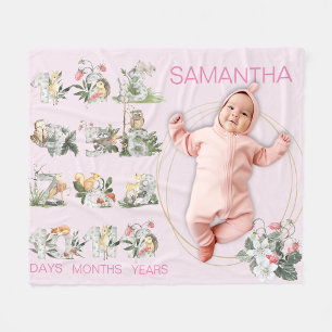 Couverture Polaire Bois Animaux Numéros Personnalisés Jalon Age rose