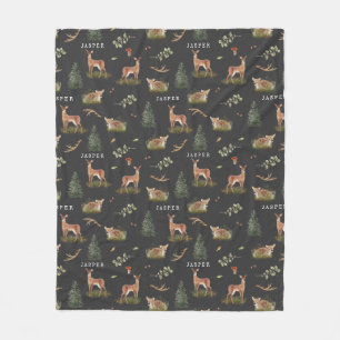 Couverture Polaire Bois cerf Motif Baby Green Nom du bébé