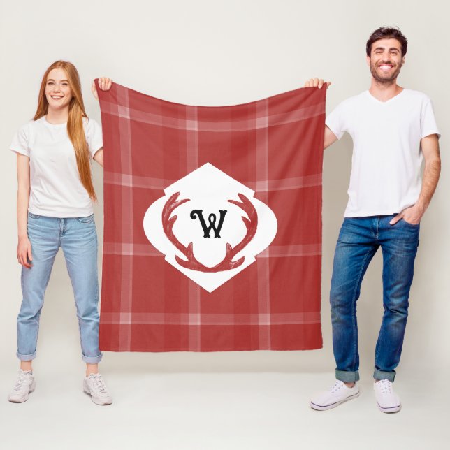 Couverture Polaire Bois de cerf Rustique Monogramme Minimal Burgundy (En situation)