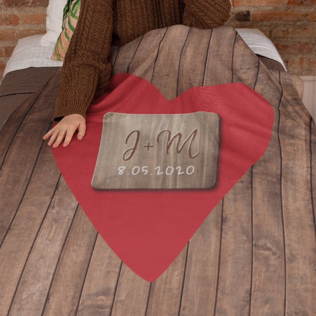 Couverture Polaire Bois sculpté rustique noms de couple monogramme in (Créateur téléchargé)