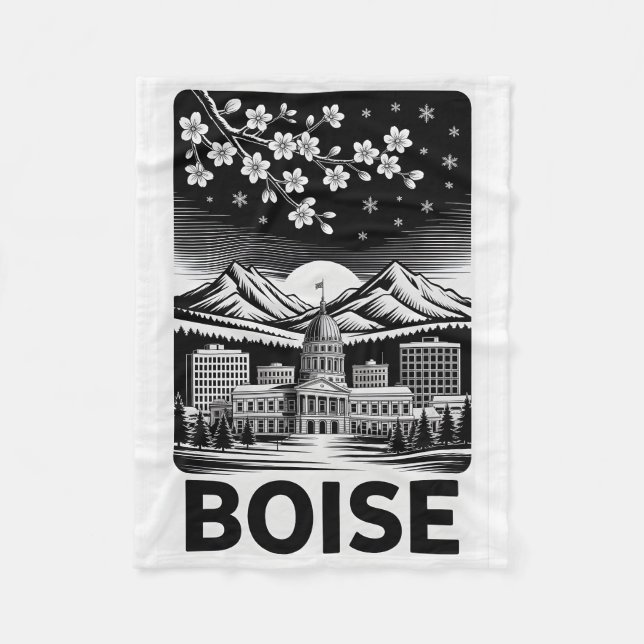 Couverture Polaire Boise Skyline Black and White Woodcut Winter  (Devant)