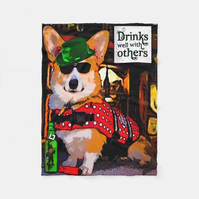 Couverture Polaire Boissons bien avec d'autres corgi (Devant)