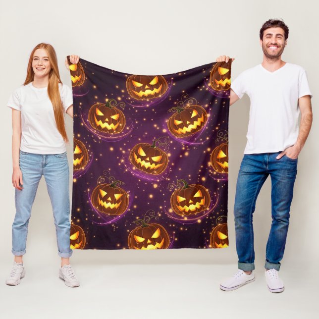 Couverture Polaire Bokeh Halloween | Citrouille Lumineuse (2) (En situation)
