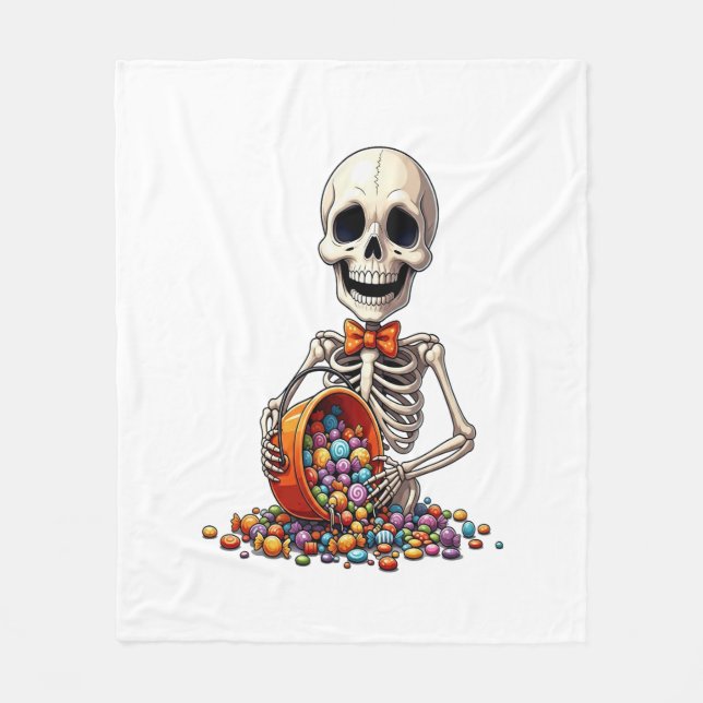 Couverture Polaire Bol de bonbons squelette Halloween (Devant)