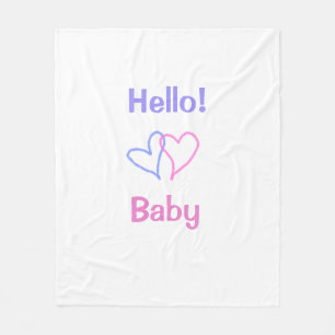 Couverture Polaire Bonjour bébé rose violet cœur aquarelle boho