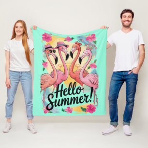 Couverture Polaire Bonjour Flamingo Mignon Vacances de Plage Tropical
