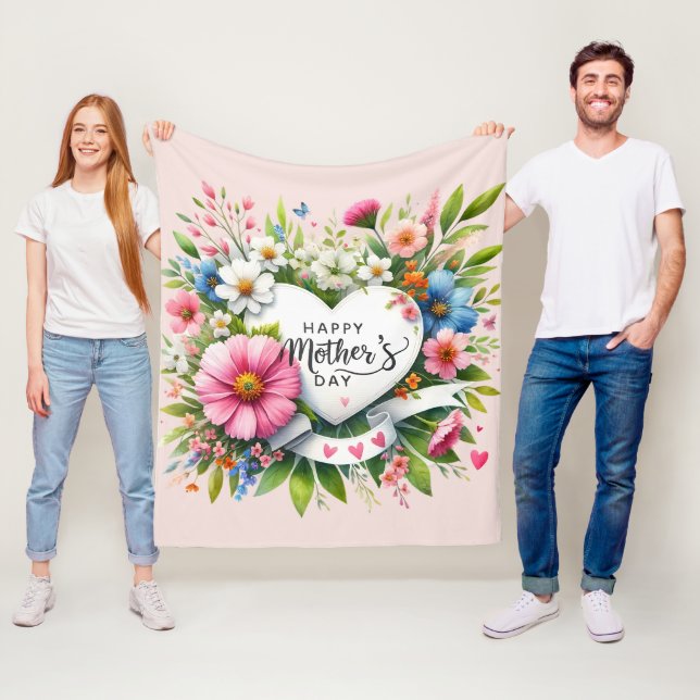 Couverture Polaire Bonne Fête des mères Coeurs floraux (En situation)