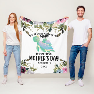 Couverture Polaire Bonne Fête des Mères Fleurs Rouges