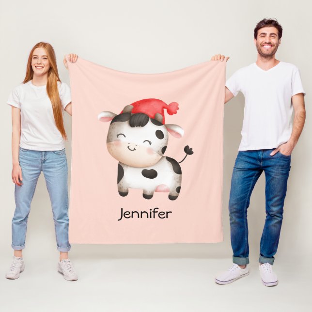 Couverture Polaire Bonne vache dans un Casquette rouge mignon (En situation)