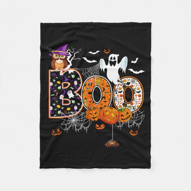 Couverture Polaire Boo Creepy Owl Pumpkin Ghost Halloween Men Women K (Devant)