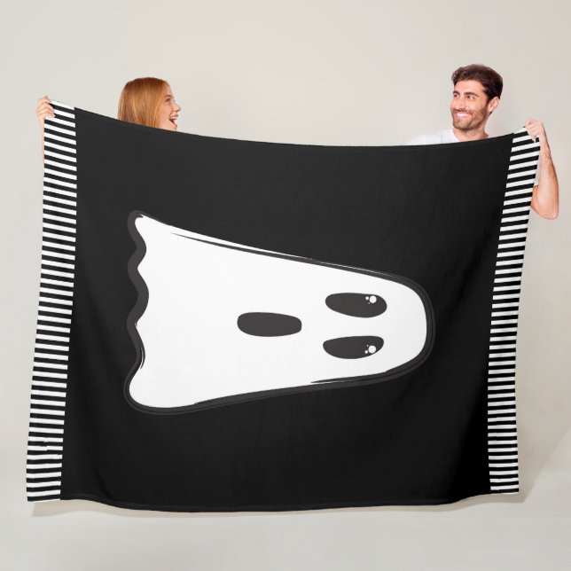 Couverture Polaire BOO! Fantôme Mignon Halloween Noir Blanc (En situation)