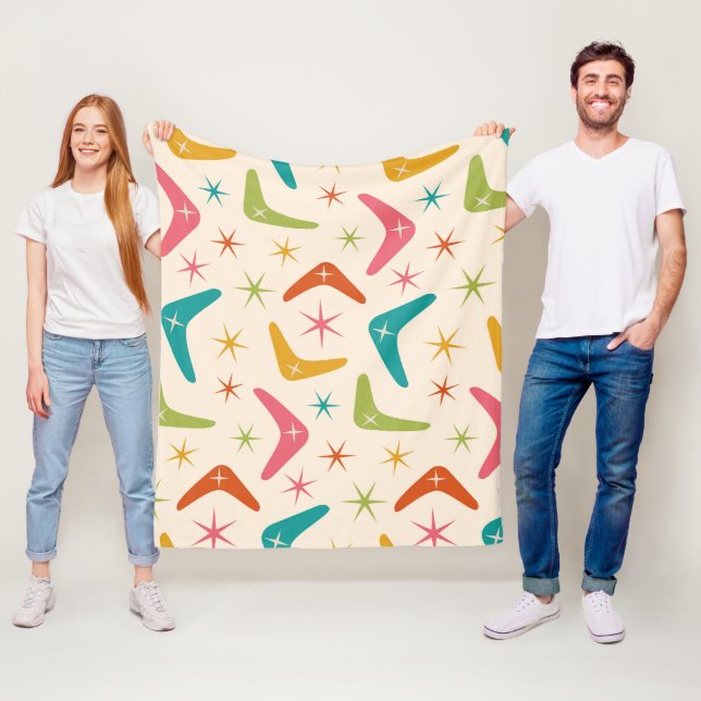 Couverture Polaire Boomerang de style milieu de siècle avec explosion (En situation)