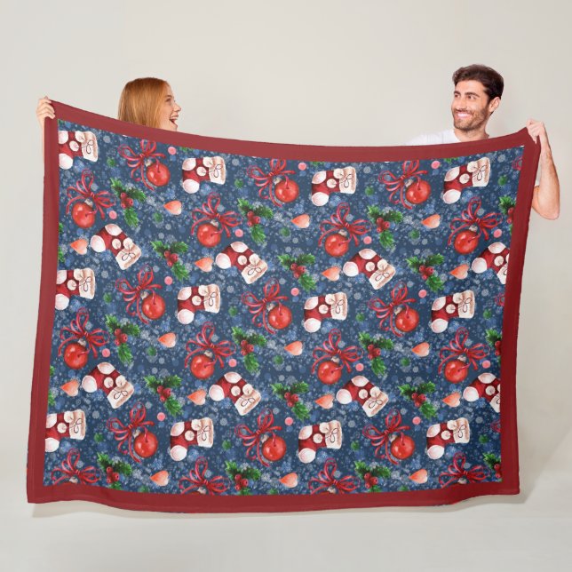 Couverture Polaire Boots de Père Noël mignonne Boules Red Holly Berri (En situation)