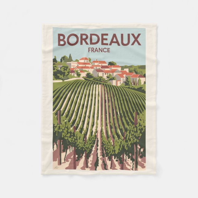 Couverture Polaire Bordeaux France Vineyard Travel Art Vintage (Devant)