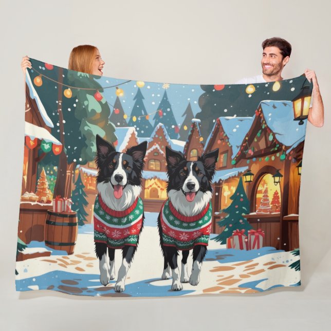 Couverture Polaire Border Collie Dogs Christmas Snow Holiday (En situation)