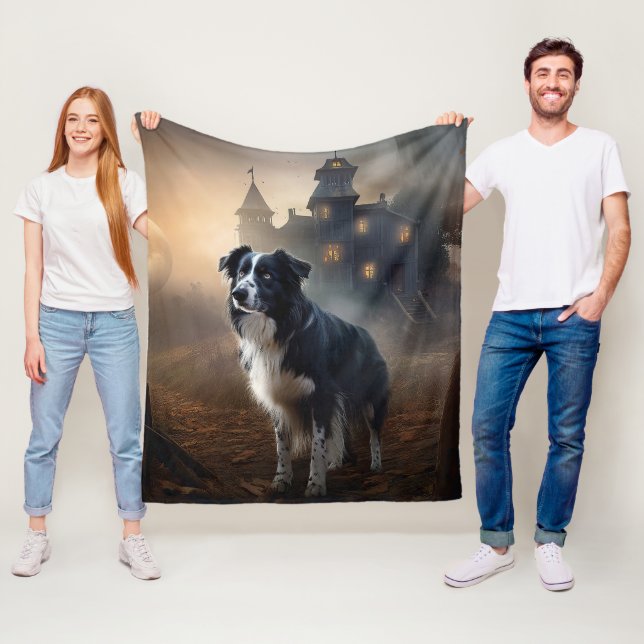 Couverture Polaire Border Collie Halloween Épouvantable (En situation)