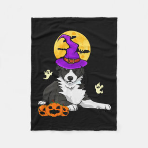 Couverture Polaire Border Collie noir et blanc Sorcière Halloween