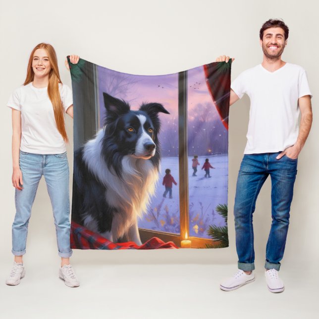 Couverture Polaire Border Collie With Christmas Lights Holiday (En situation)