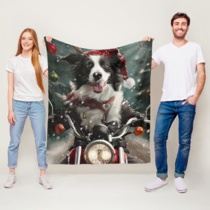 Couverture Polaire Bordure Collie Chien équitation Moto Noël