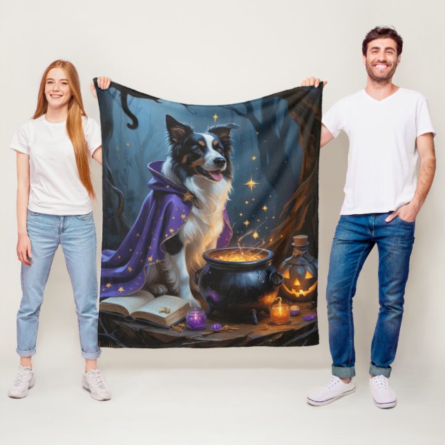 Couverture Polaire Bordure Collie Chien Whimsical Halloween Peinture (En situation)