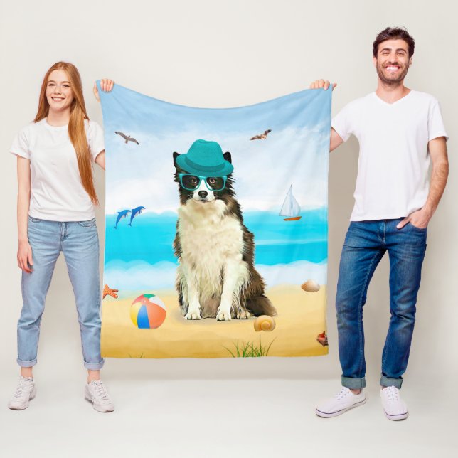Couverture Polaire Bordure Collie Dog sur la plage (En situation)