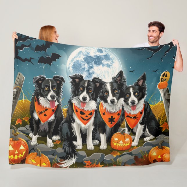 Couverture Polaire Bordure Collie Halloween Éffrayant (En situation)