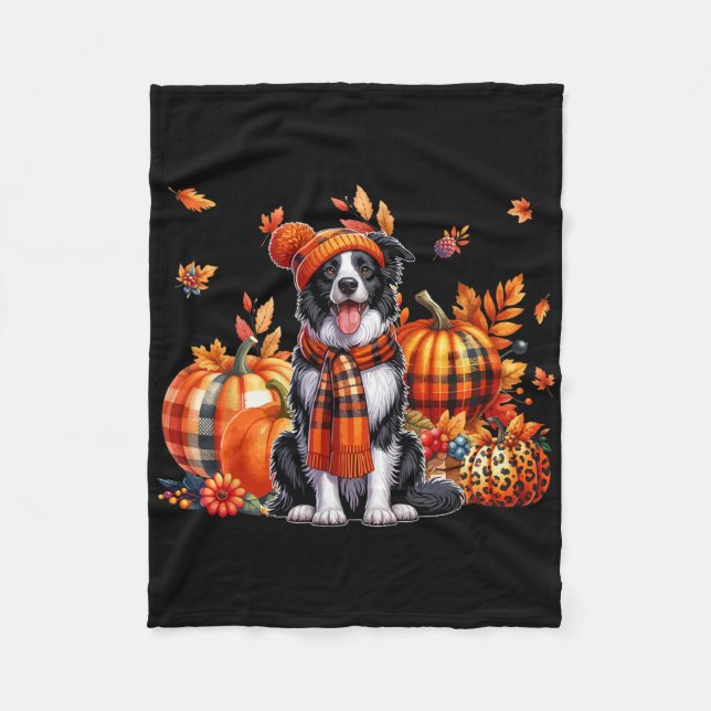 Couverture Polaire Bordure Collie Thanksgiving Leopard Citrouilles Ch (Devant)