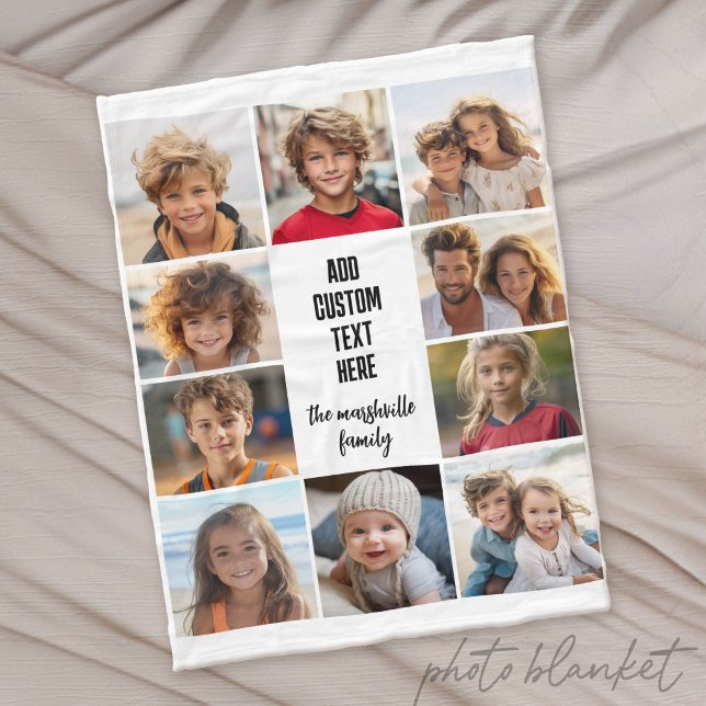 Couverture Polaire Bordure de collage photo 10 - Blocs de texte centr (Custom Photo Blanket - Makes a Great Gift)