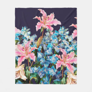 Couverture Polaire Bordure horizontale florale. Lys et delphiniums,