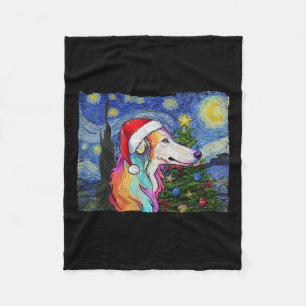 Couverture Polaire Borzoi Santa Chapeau Noël Stress Night Chien Art P